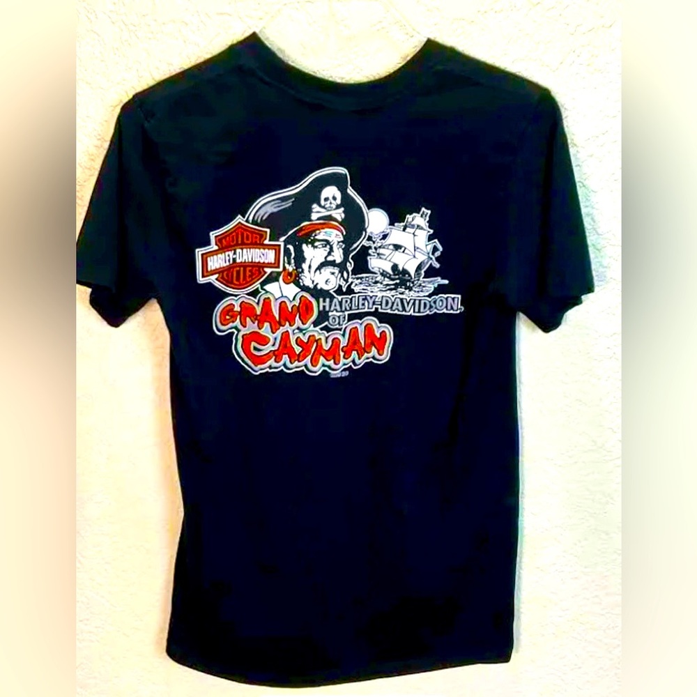 Harley Davidson Cotton Tee Shirt Graphics w/ Pirates Grand Cayman Black size M